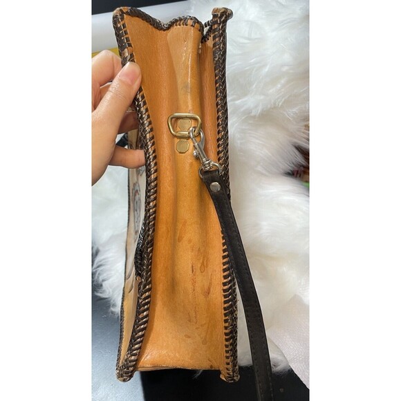 Vtg Shoulder Crossbody Bag Tooled Leather Purse Leather Western Stitched Strap - Picture 7 of 12
